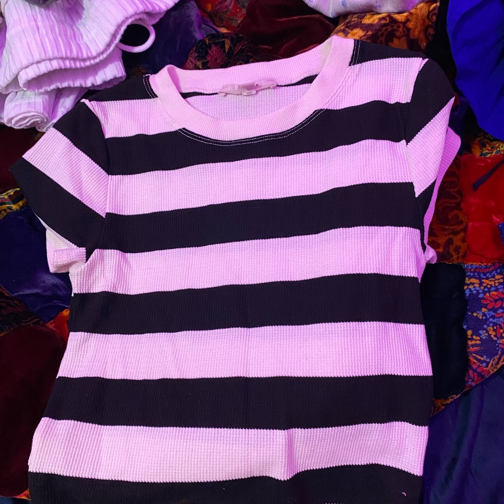 Altar'd State Pink and Black Striped Crop Top